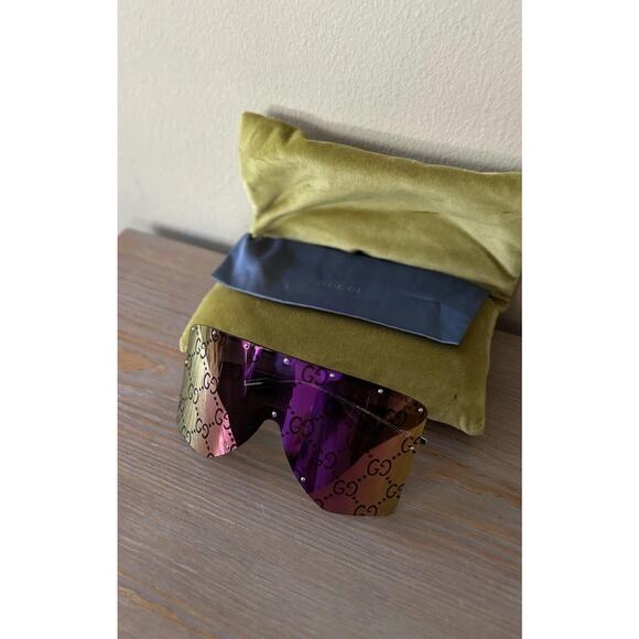 Authentic Gucci GG1244s XL Pink Logo Purple Mirror Shield Unisex Sunglasses - Picture 9 of 11